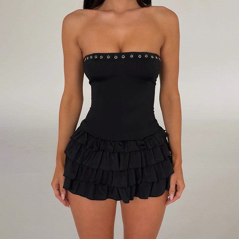 Aven Noir Tiered Mini Dress
