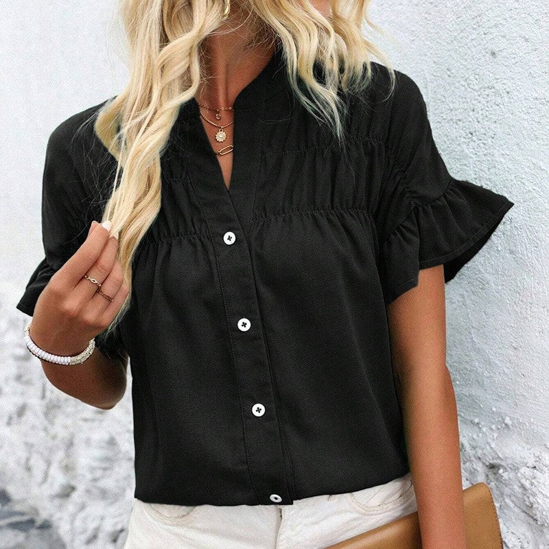 Evelina Ruffle Button Blouse