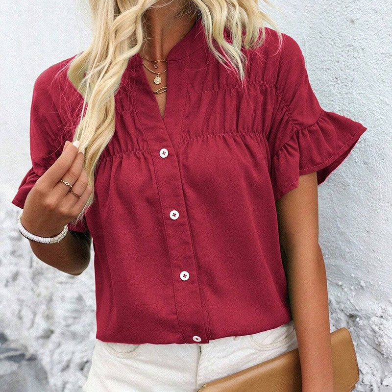 Evelina Ruffle Button Blouse