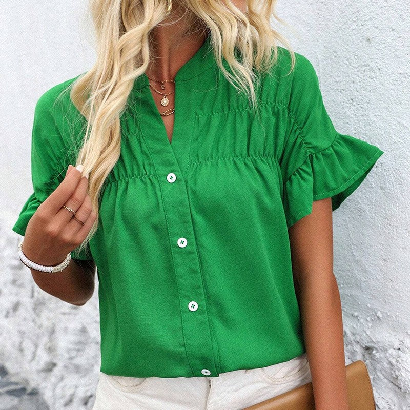 Evelina Ruffle Button Blouse