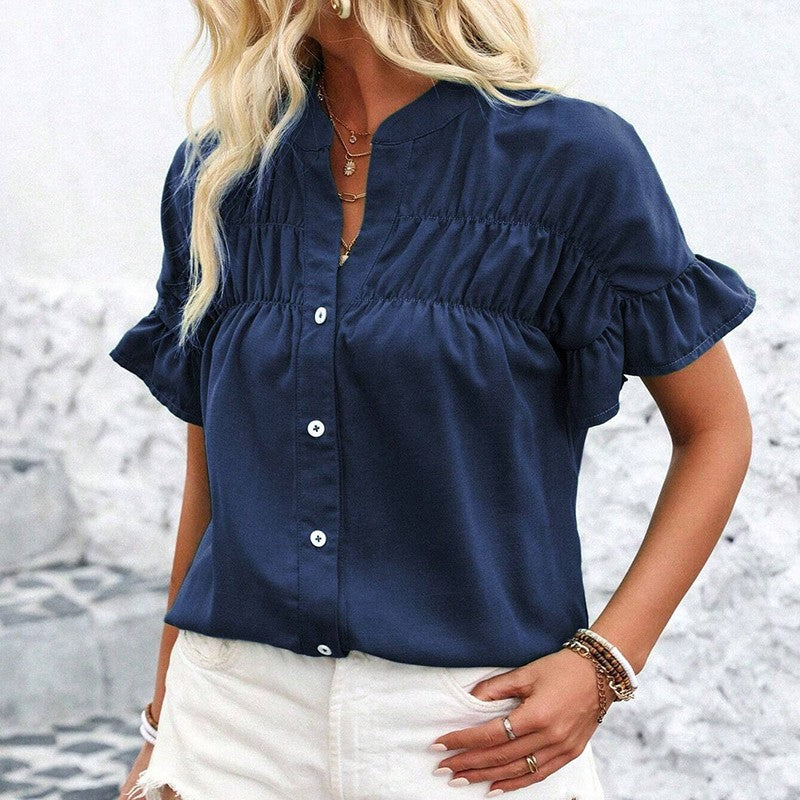 Evelina Ruffle Button Blouse