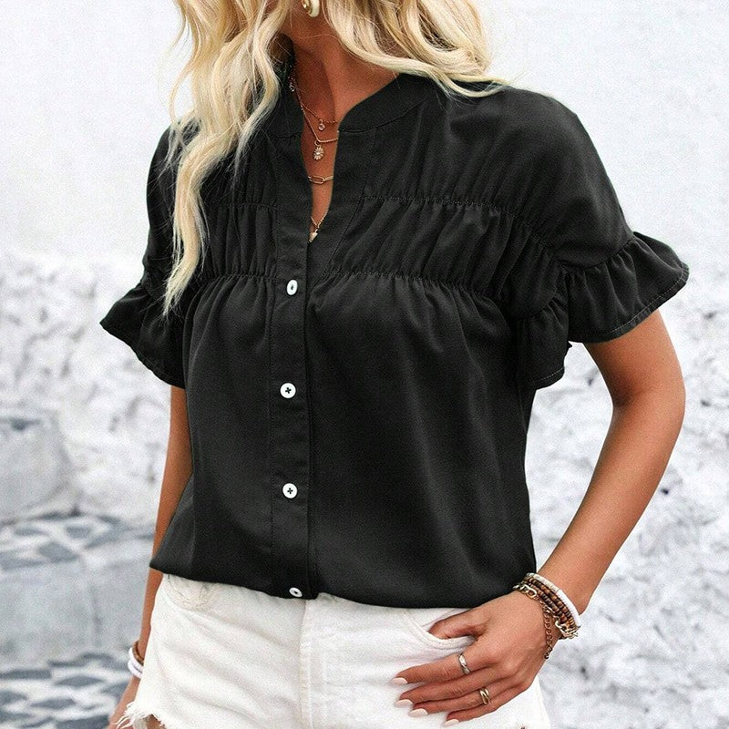 Evelina Ruffle Button Blouse