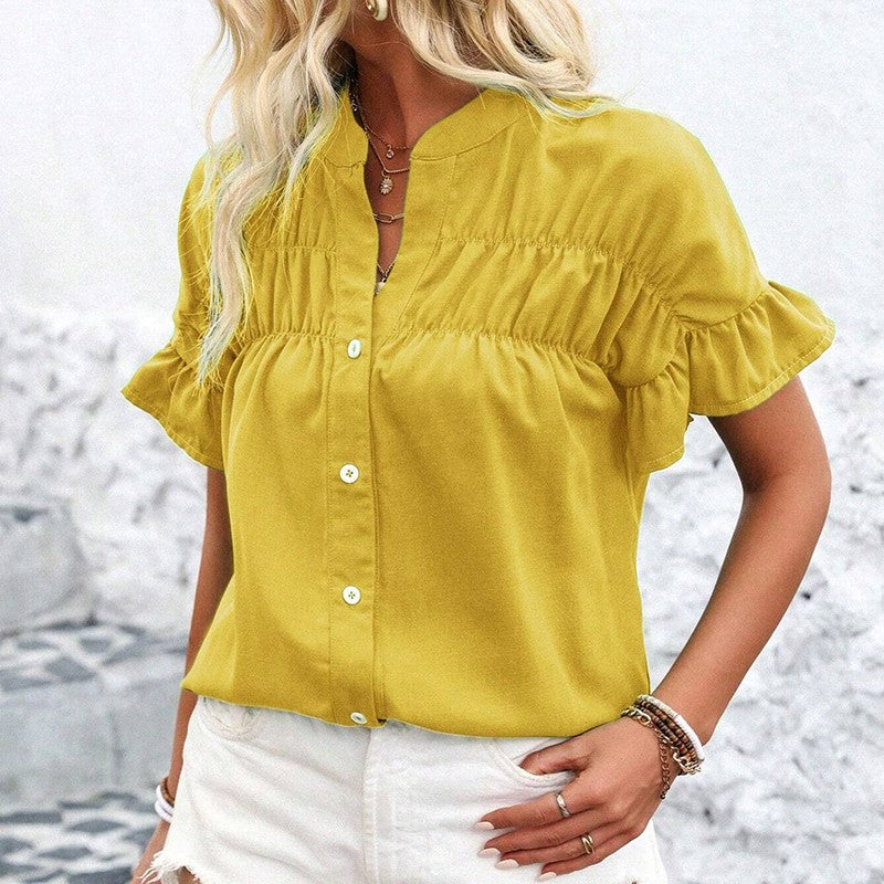 Evelina Ruffle Button Blouse