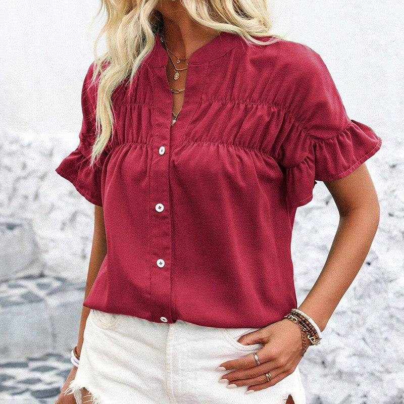 Evelina Ruffle Button Blouse