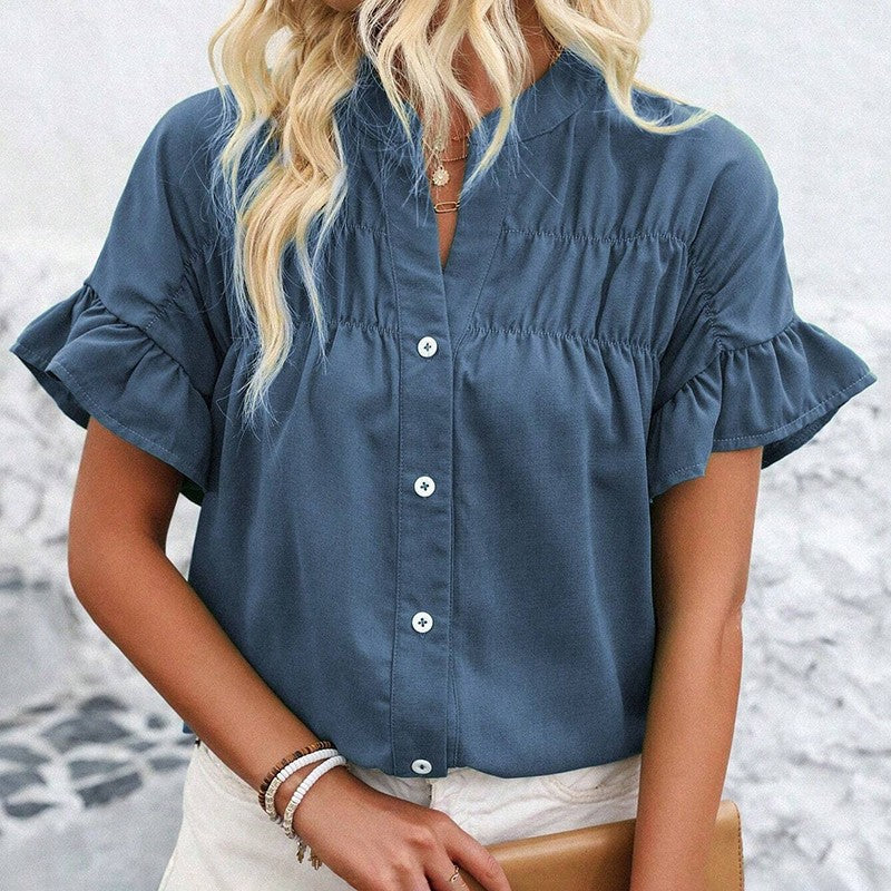 Evelina Ruffle Button Blouse