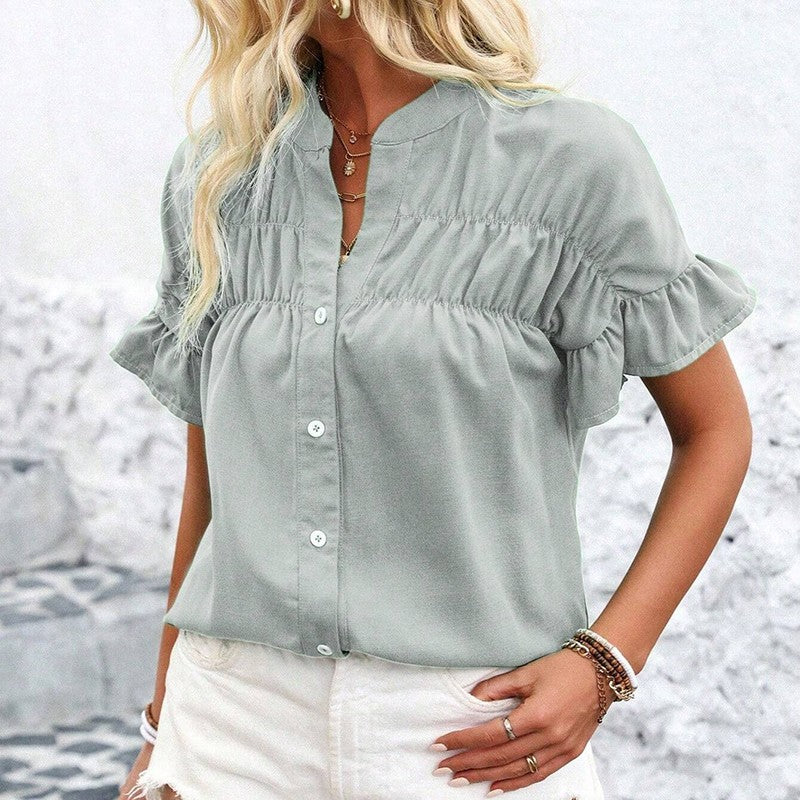 Evelina Ruffle Button Blouse