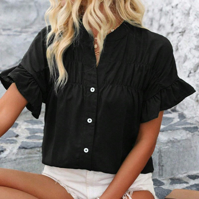 Evelina Ruffle Button Blouse