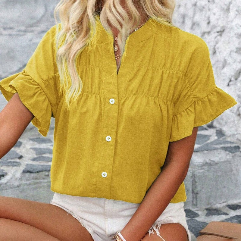 Evelina Ruffle Button Blouse