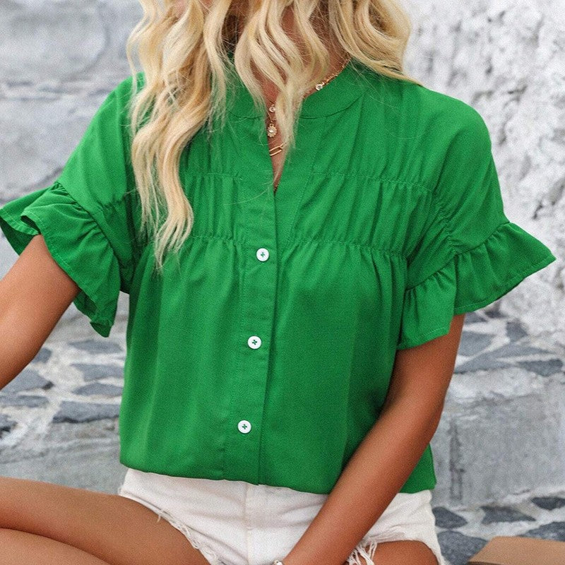 Evelina Ruffle Button Blouse