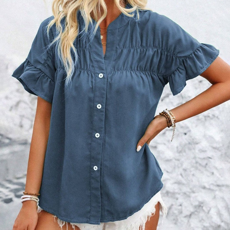 Evelina Ruffle Button Blouse