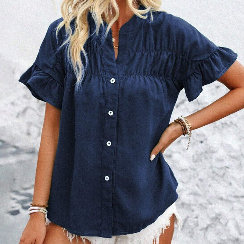 Evelina Ruffle Button Blouse