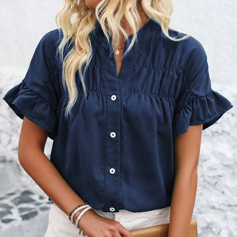 Evelina Ruffle Button Blouse