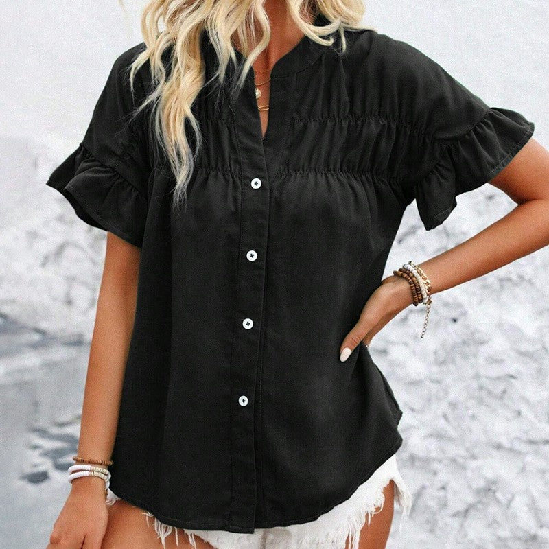 Evelina Ruffle Button Blouse