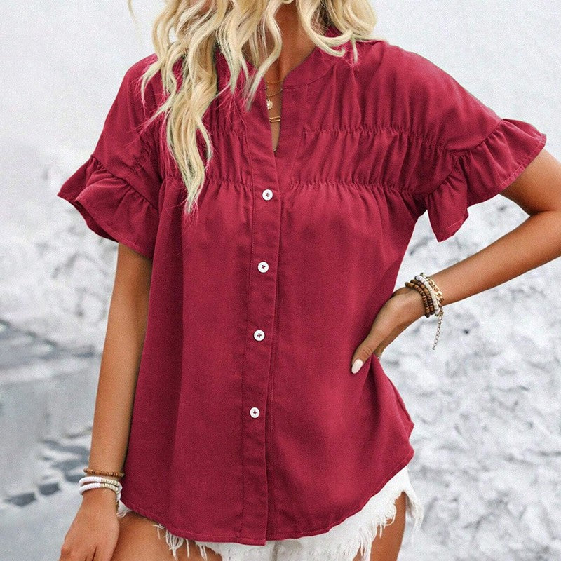 Evelina Ruffle Button Blouse