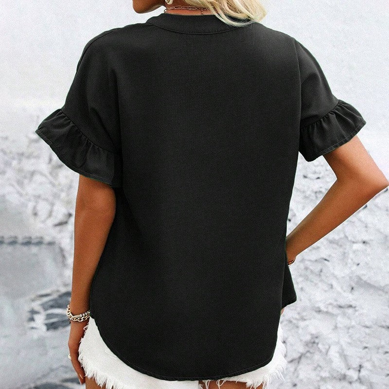 Evelina Ruffle Button Blouse