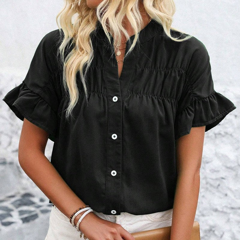 Evelina Ruffle Button Blouse