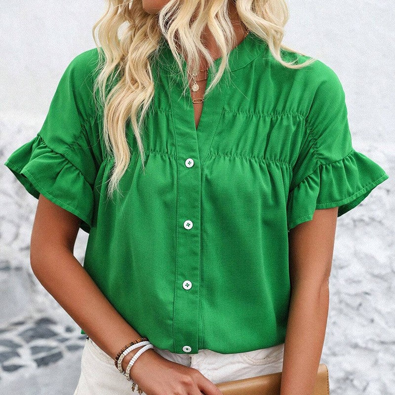 Evelina Ruffle Button Blouse