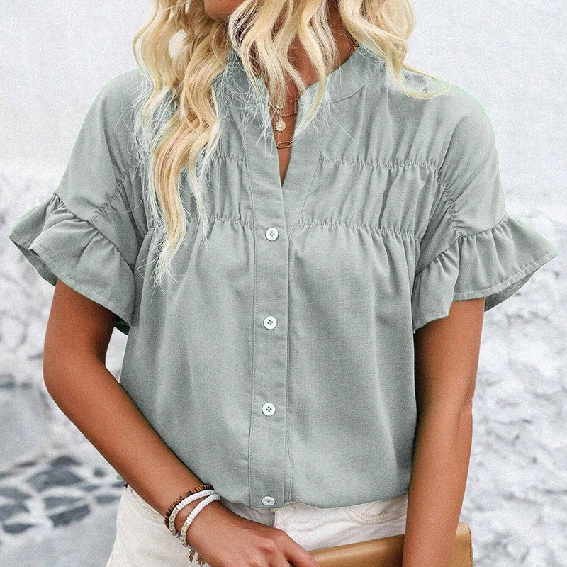 Evelina Ruffle Button Blouse
