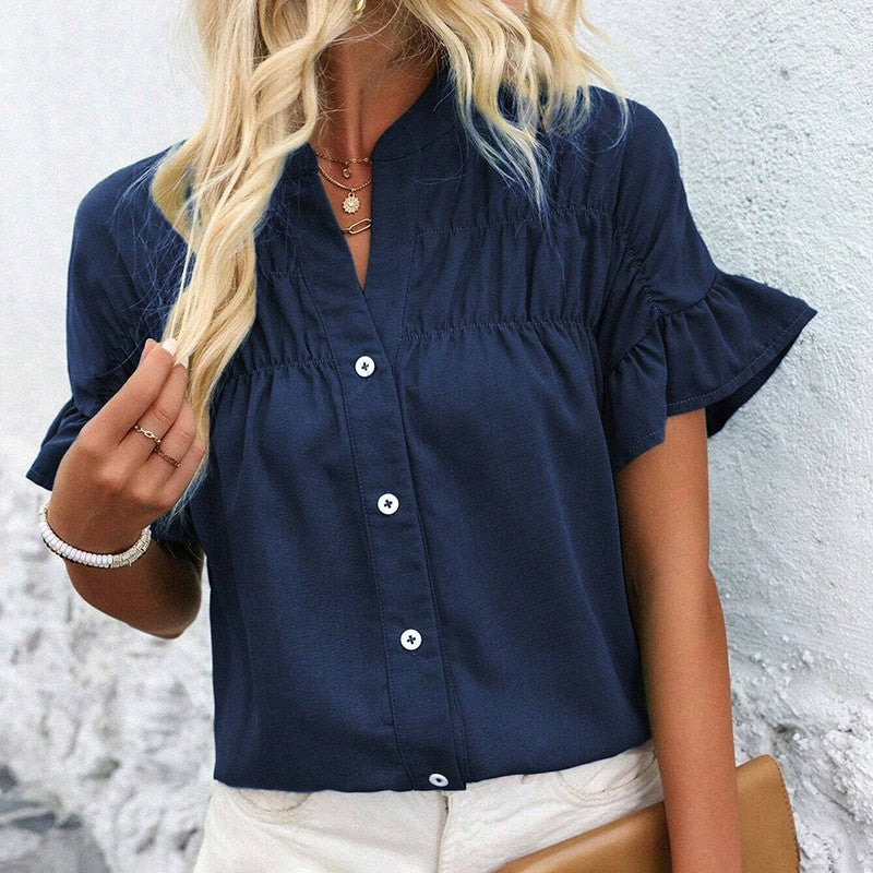 Evelina Ruffle Button Blouse