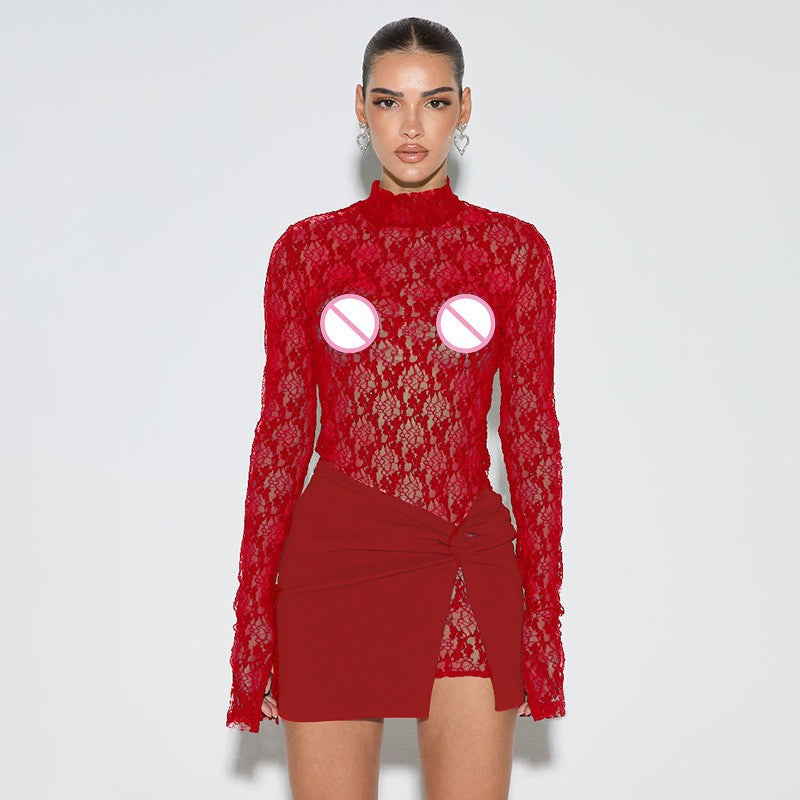 Evina Sheer Lace Two-Piece Set