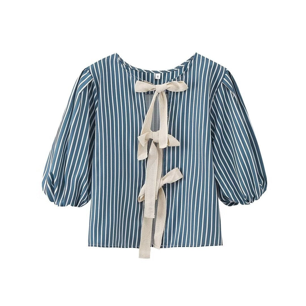 Selene Striped Bow Tie Top