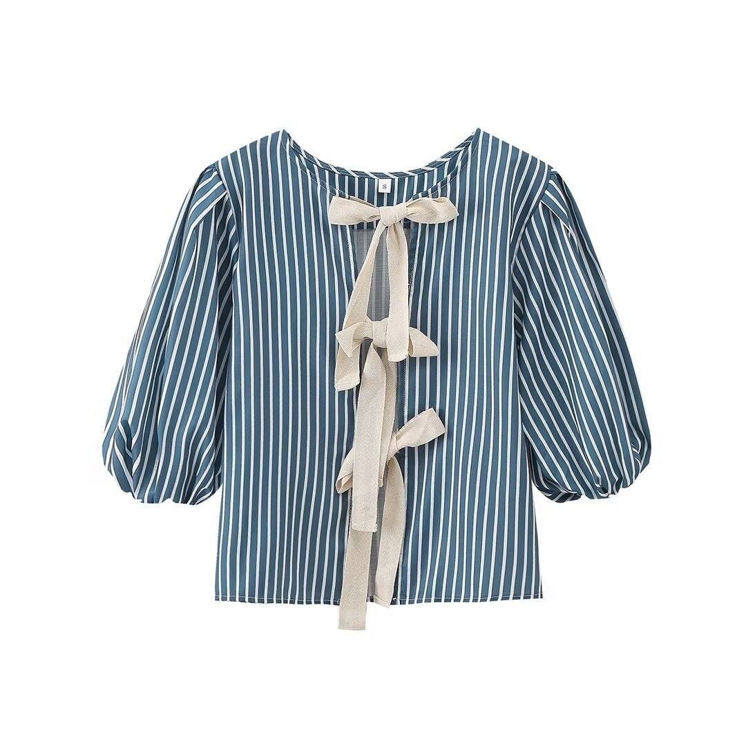 Selene Striped Bow Tie Top