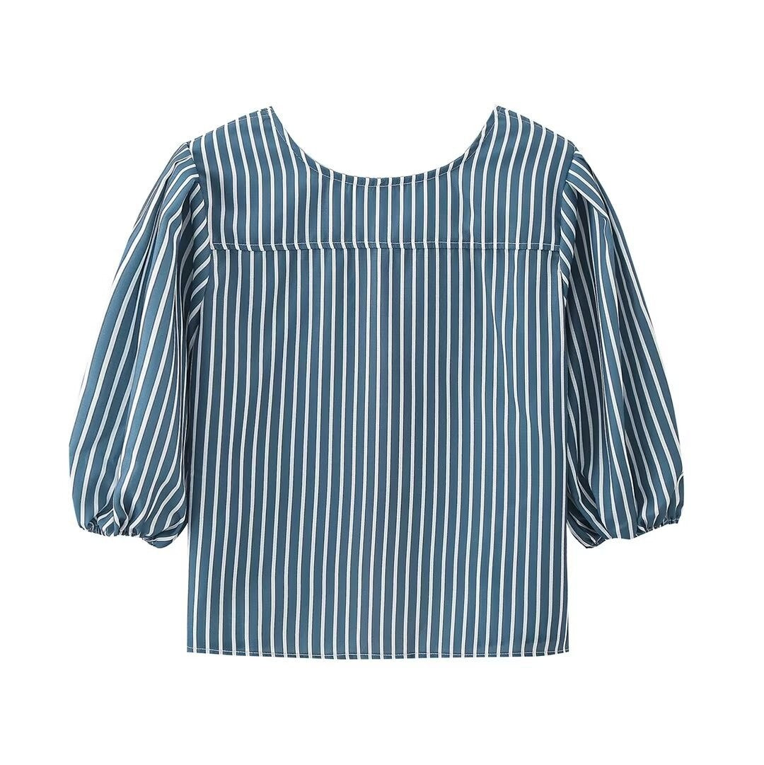 Selene Striped Bow Tie Top