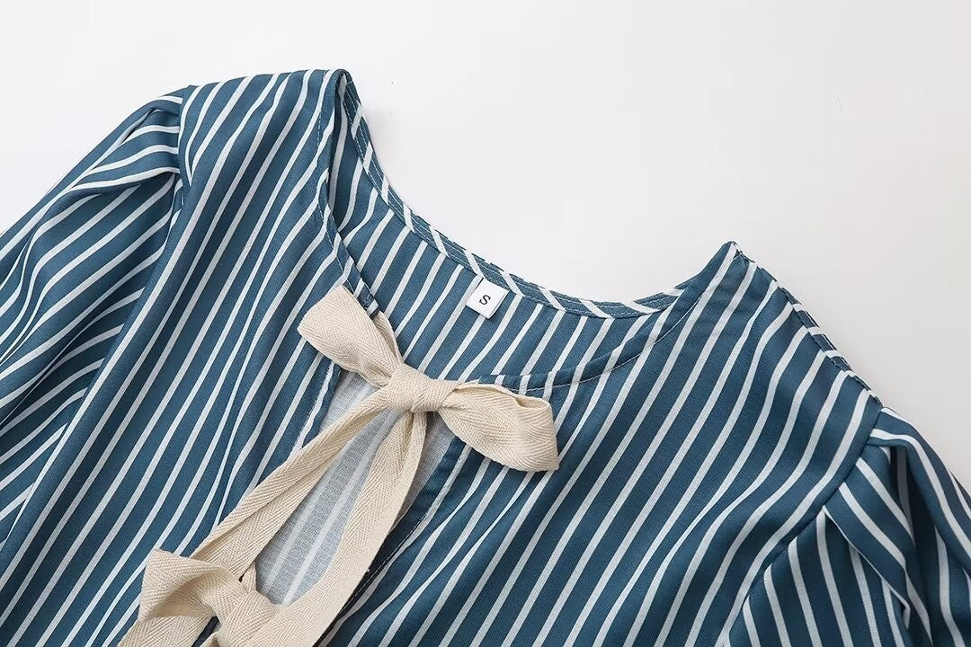 Selene Striped Bow Tie Top
