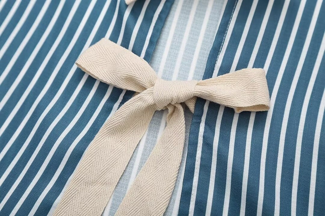 Selene Striped Bow Tie Top