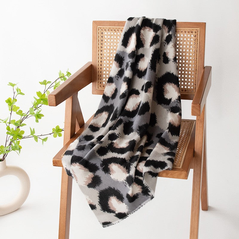 Thalia Leopard Cashmere-Feel Scarf